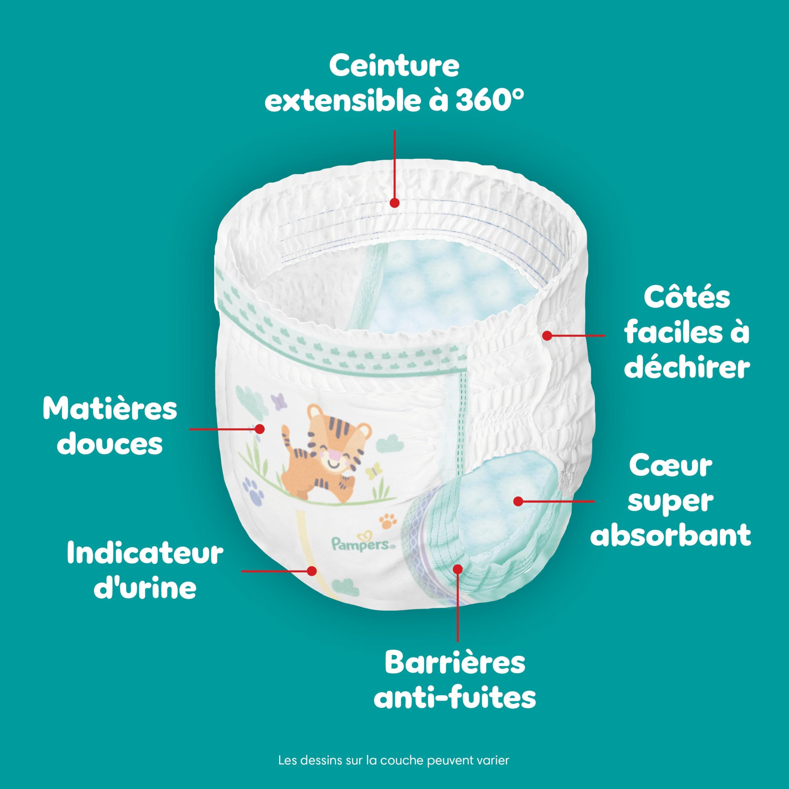 Pampers Baby-Dry Pants, Taille 8, 136 Couches-Culottes, 17kg+, Protection 360° contre les fuites jour et nuit, Family Pack