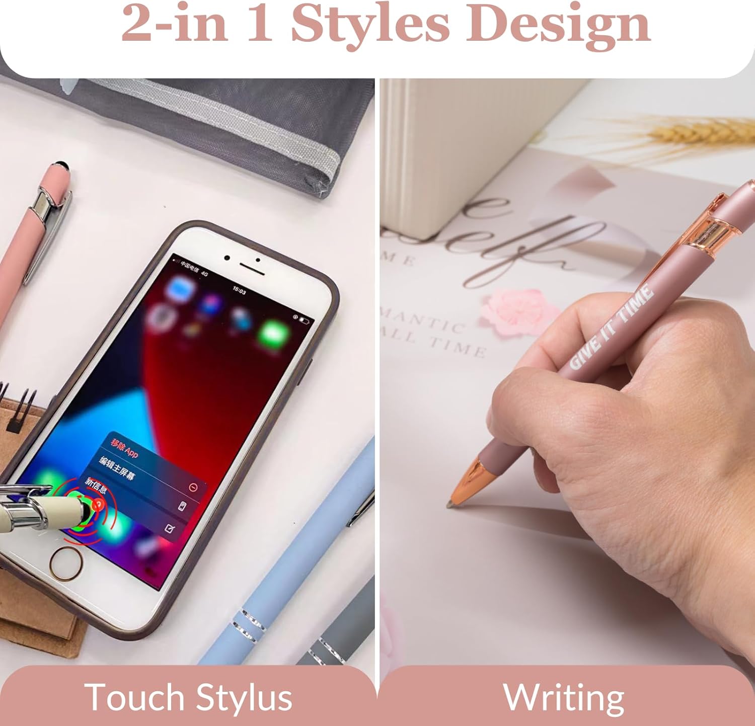 Up to 480 Pcs Personalized Pens in Bulk, Custom Metallic Printed Name with Black Ink, Customized Pens Bulk with Stylus-Great Gift Ideas(Rose Gold Barrel)