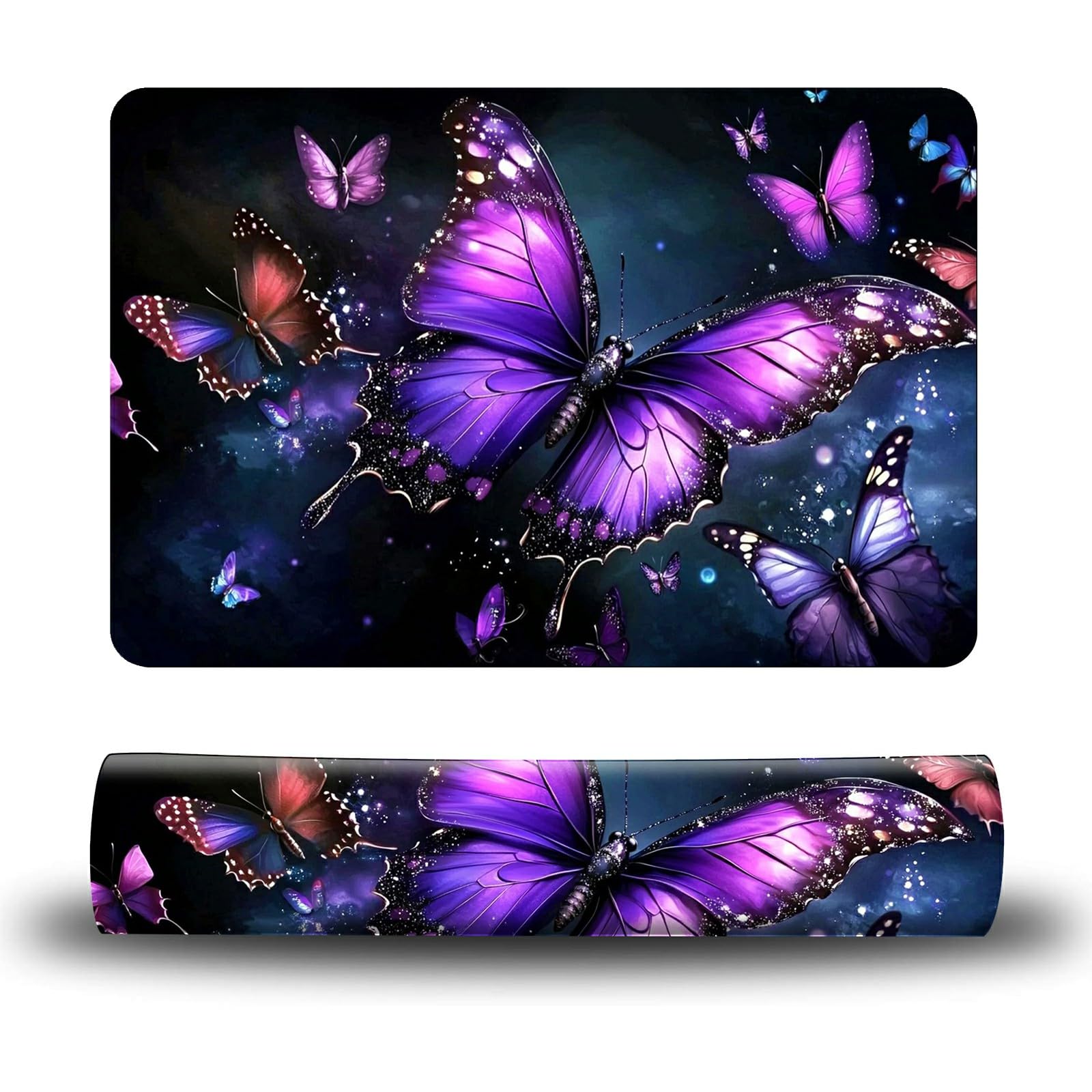 Dikoer Dog Food Mat, 19.6" x 23.6" Absorbent Pet Feeding Mat for Food and Water, Waterproof Diatom Mud Pet Placemat with Non-Slip Rubber Backing, Cat Bowl Mat for Floors - Purple Butterfly 1