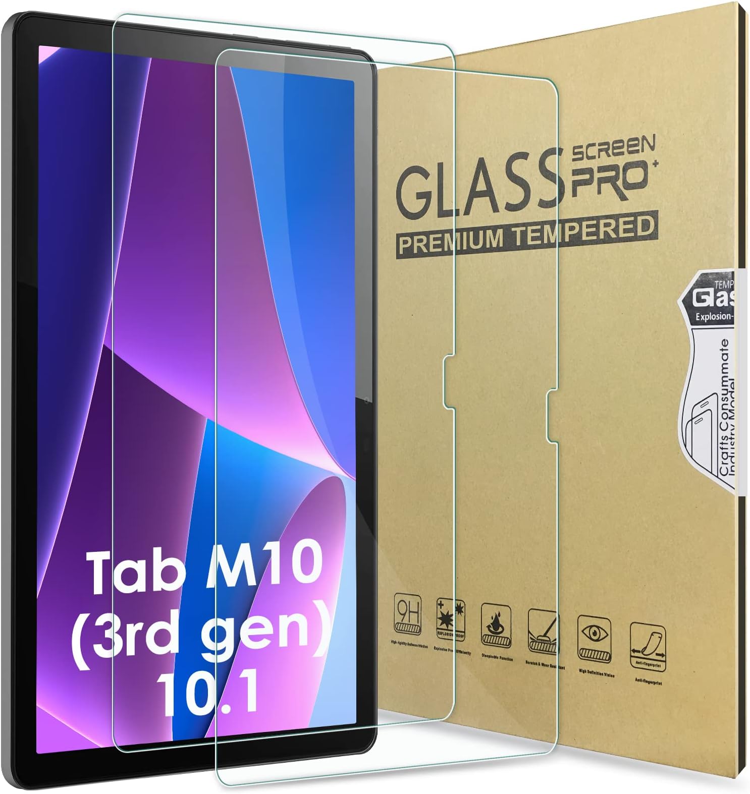 2 Pack Screen Protector Compatible with Lenovo Tab M10 3rd Gen 10.1", 9H Hardness Tempered Glass Film Clear Anti-Bubble Full Coverage foil