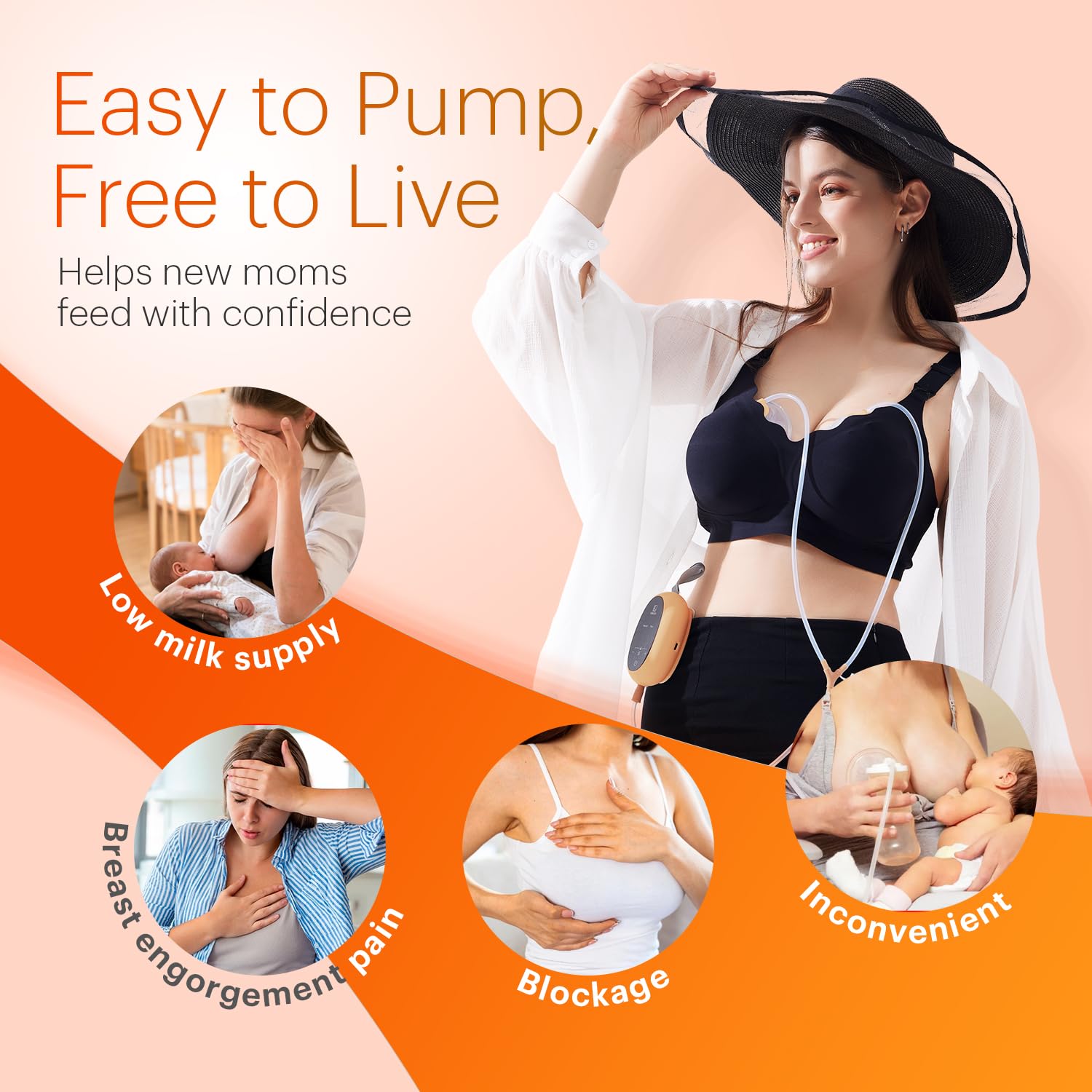Upgraded Wearable Hands Free Breast Pump: D6 Portable Low Noise Breastfeeding Pumps with 3 Modes & 9 Levels & Memory Function | Leak-Proof Double-Seal Design | Strong Suction 15/17/21/25mm Flange