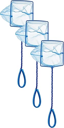 Marina Red de nailon fino azul de 5 pulgadas con mango de 10 pulgadas, herramienta de mantenimiento de acuarios, azul, 11275 (paquete de 3)