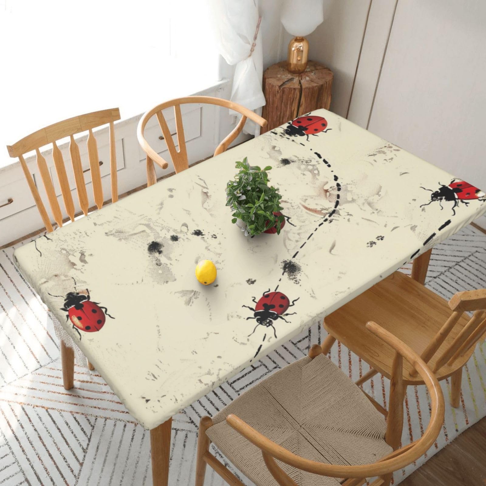 WPKJU Art Ladybug Tracks Print Printed Tablecloths 5ft Rectangular Table Covers Washable Polyester Decorative Table Cloth for Dining Table Picnic Wedding