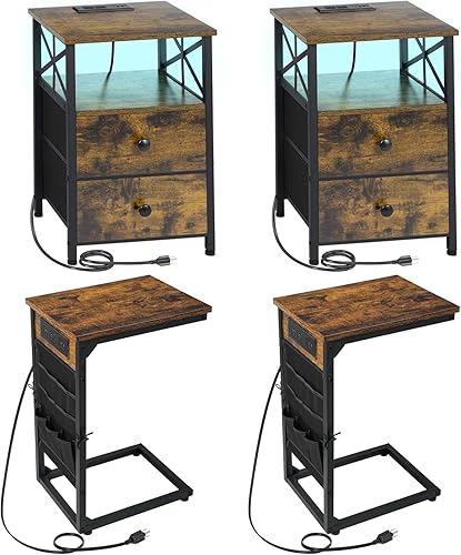 AMHANCIBLE Mesa auxiliar con estación de carga, juego de 2