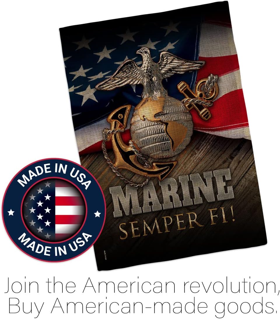 Marine Semper Fi Burlap Garden Flag - Armed Forces Corps USMC United State American Military Veteran Retire Official - House Decoration Banner Small Yard Gift Double-Sided Made In USA 13 X 18.5