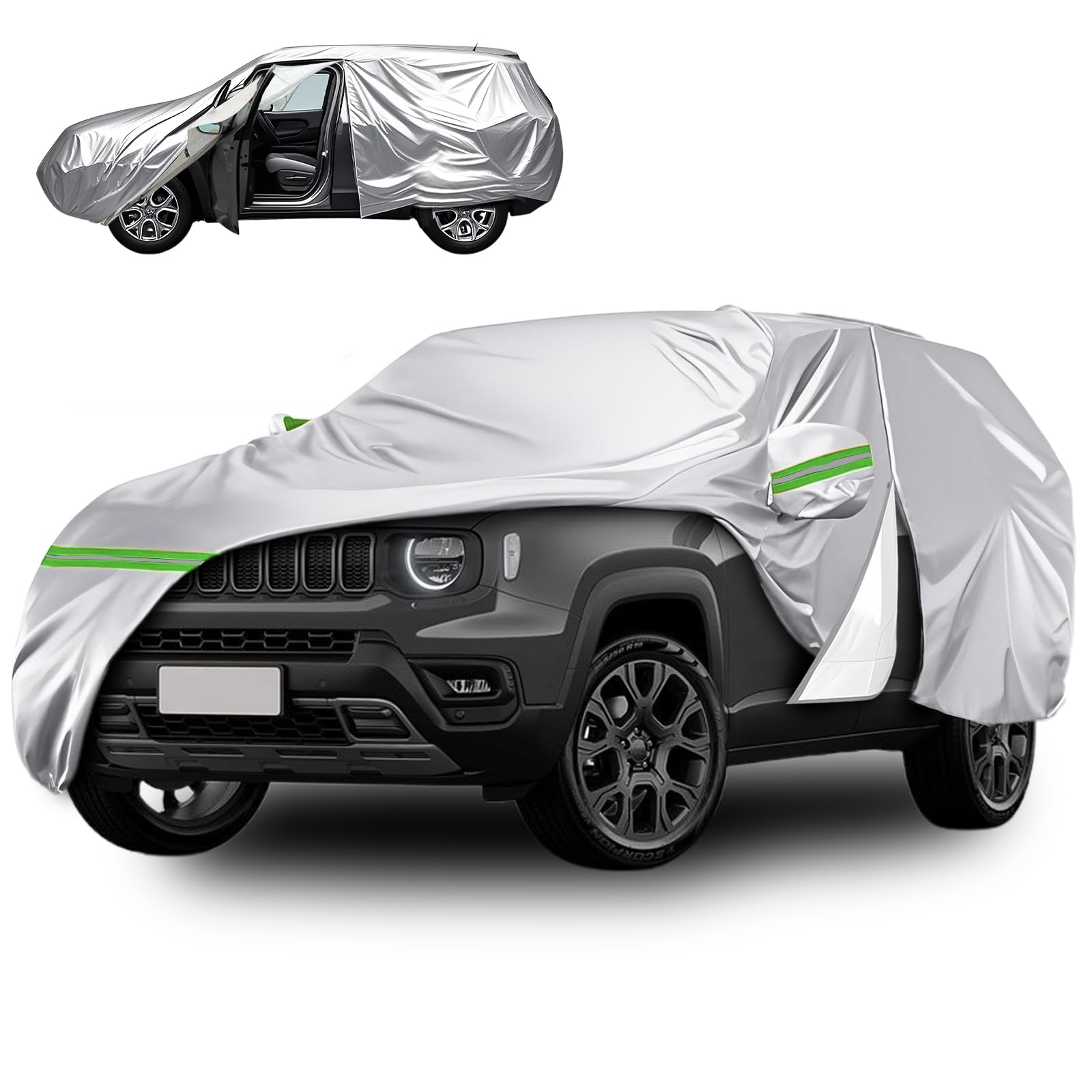 Autoabdeckung für Jeep Renegade(2014-2024), DuPont Oxford Vollgarage für Jeep Renegade, Mit Windschutzbändern, Reißverschlusstür, Auto Abdeckung für Jeep Renegade, Schutz, Schnee, Sonnenstrahlen,Staub