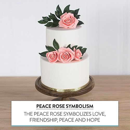 Vista 5 de Global Sugar Art Peace Rose Sugar Cake Flowers Apricot, 5 unidades con hojas por el chef Alan Tetreault albaricoque