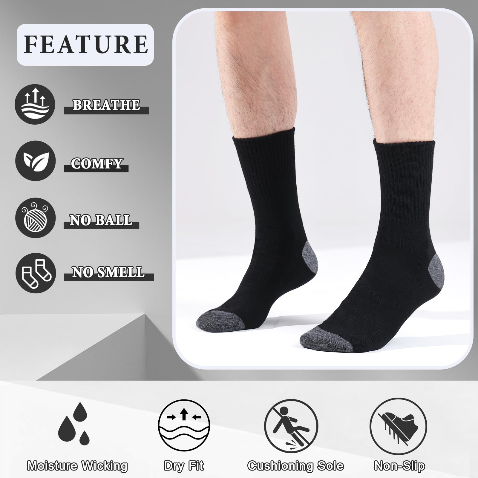 20 paia di calzini unisex in cotone, traspiranti, imbottiti, comodi, per allenamento, escursionismo, sport, corsa