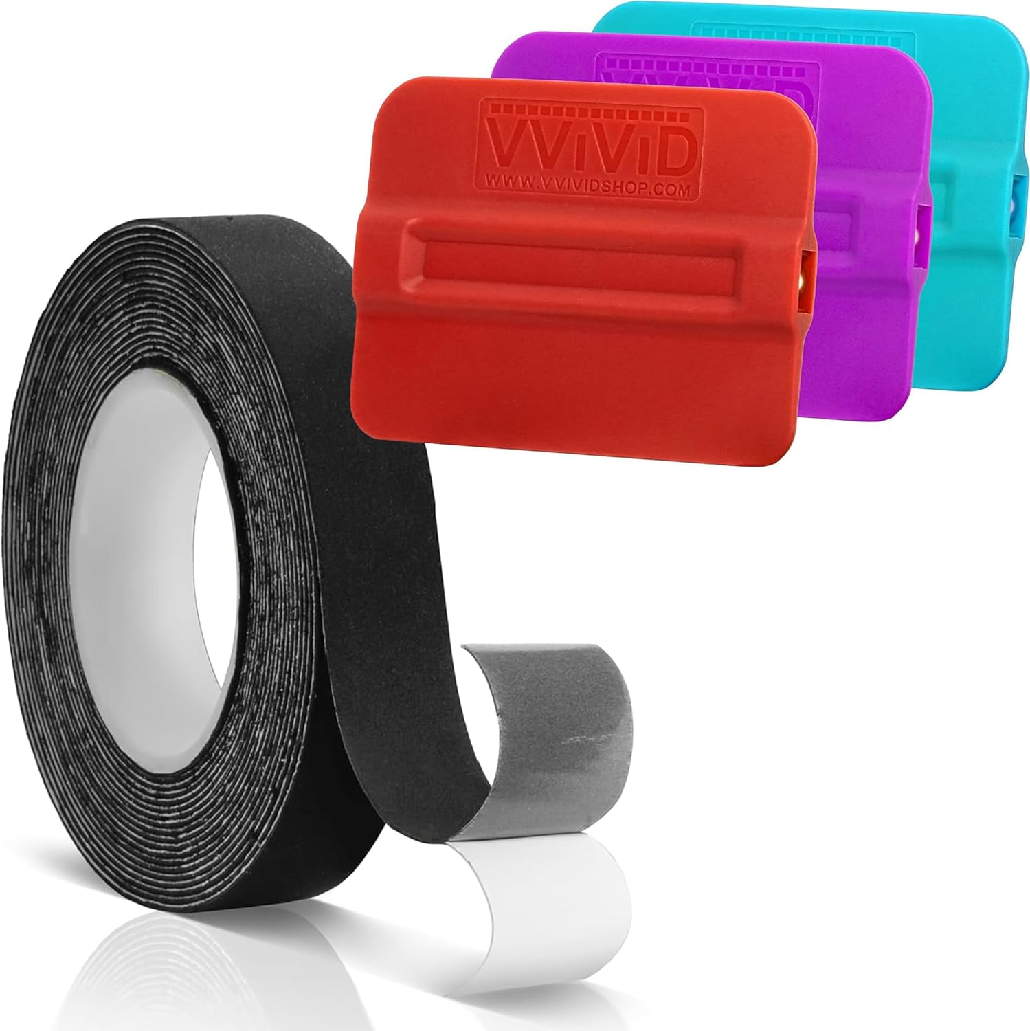 VViViD Magnetic Squeegees 3pcs (Hard, Medium and Soft) and Black Felt Tape for Vinyl Wrap Squeegees (1" x 25ft) Bundle - M0