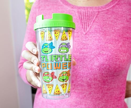 Miniatura 4 de Silver Buffalo Teenage Mutant Ninja Turtles Pizza Slices - Vaso de viaje de plástico con tapa abatible resistente a fugas  Capacidad para 16 onzas