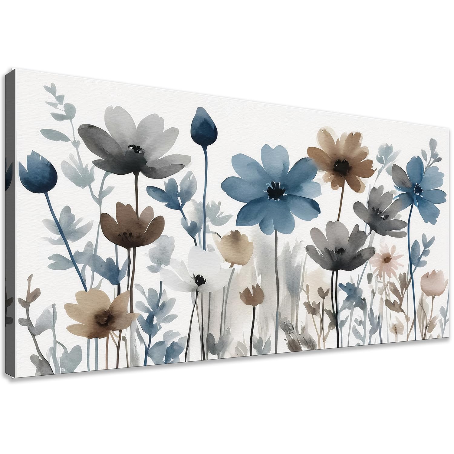 KZKU Flowers Canvas Wall Art - Floral Pictures for Wall Decor Indigo Brown Grey Canvas Prints Nature Printing Artwork for Living Room Bedroom Home Office Wall Decoration 20" x 40"