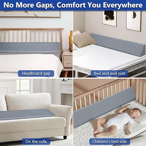 Miniatura 7 de Kayfia Cuña de almohada de tamaño Queen para cabecero de cama (0-8 pulgadas), relleno de espacio de colchón con 2 bolsillos laterales, almohada