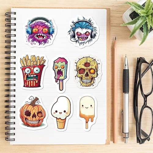 Miniatura 7 de 50 calcomanías con temática de comida de dibujos animados de Halloween, lindas calcomanías de vinilo impermeables para fiestas de vacaciones,