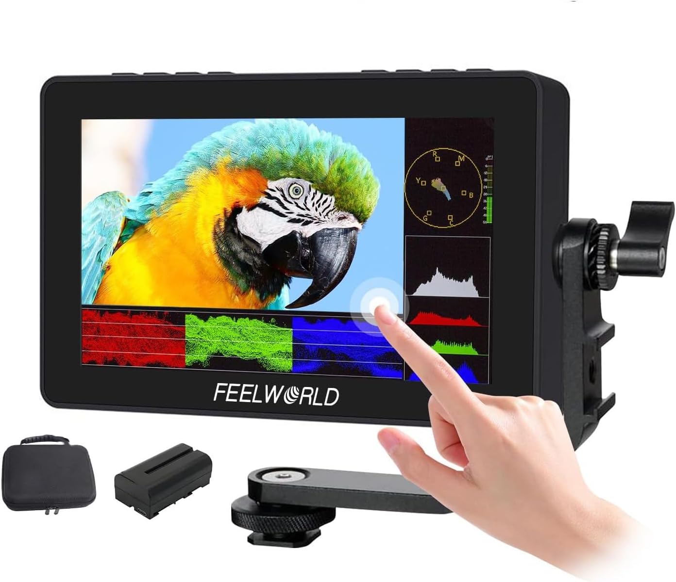 FEELWORLD F5 PRO X 5.5Inch High Bright 1600 nit DSLR Camera Filed Monitor with Battery Carry Case Touchscreen LUT Loadable External Power Install Kit HDMI in Out 1920x1080 Camera Video Screen