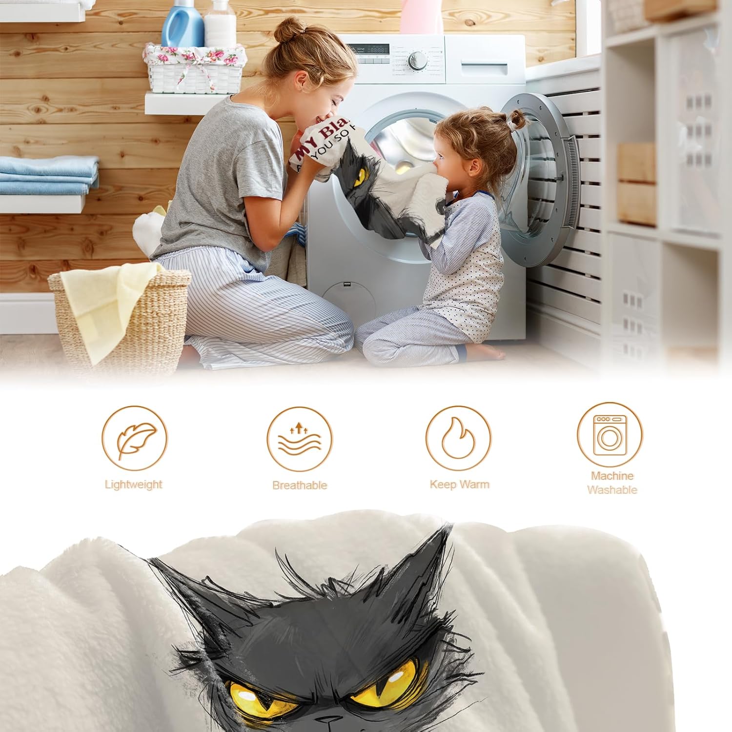 Funny Cat Halloween Blanket Gifts for Women Men Kids Boys Girls Lady Birthday Christmas Easter Mother's Day Decor Throw Blankets 50"x60" - Image 6