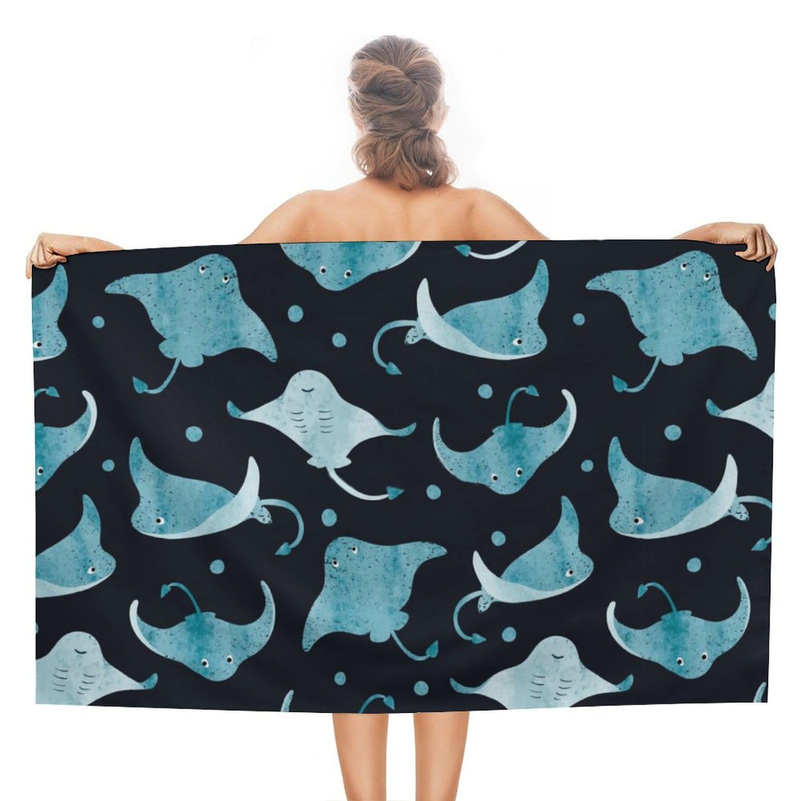 LEDFCVSU Beach Towel, Manta Ray And Fish Bath Towel, Absorbent Towel for Swimming, Sports, Travel