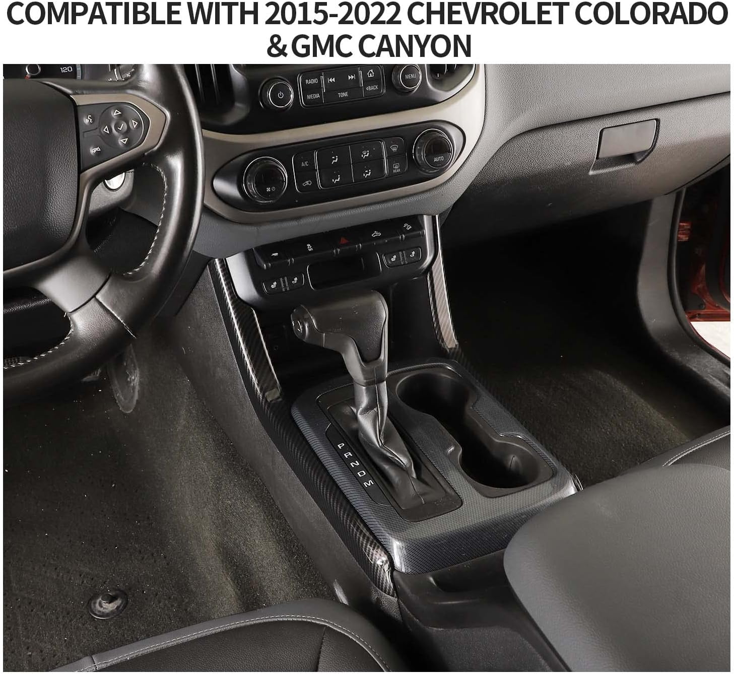Voodonala Gear Shift Side Panel Cover Trim Compatible with Chevy Colorado/Canyon 2014+ Carbon Fiber