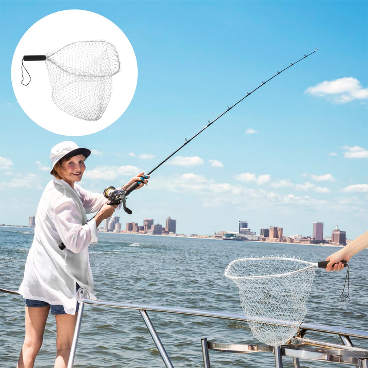 WOONEKY Lot De 2 Filets De Pêche À La Mouche Portables Et Robustes pour Étang À Poissons avec Poignée Confortable pour La Pêche en Kayak