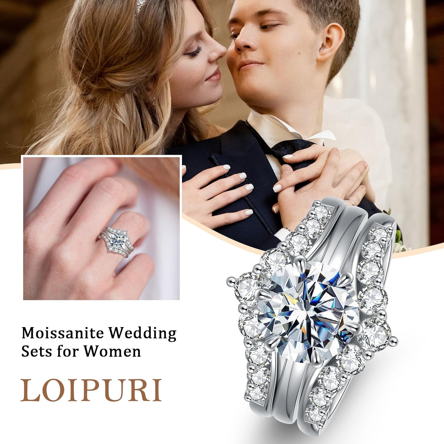 Moissanite Wedding Bridal Ring Set for Women, 3CT Round Cut D Color VVS1, Engagement Ring Guard Enhancer, Anniversary Promise Gift for Her with Certificate - Image 3