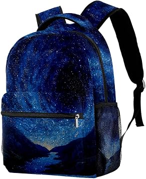 Dark Blue Starry 1 Backpack for Boys & Girls with Adjustable Shoulder Straps, Carry Handle & Dual Drink Bottle Sleeves