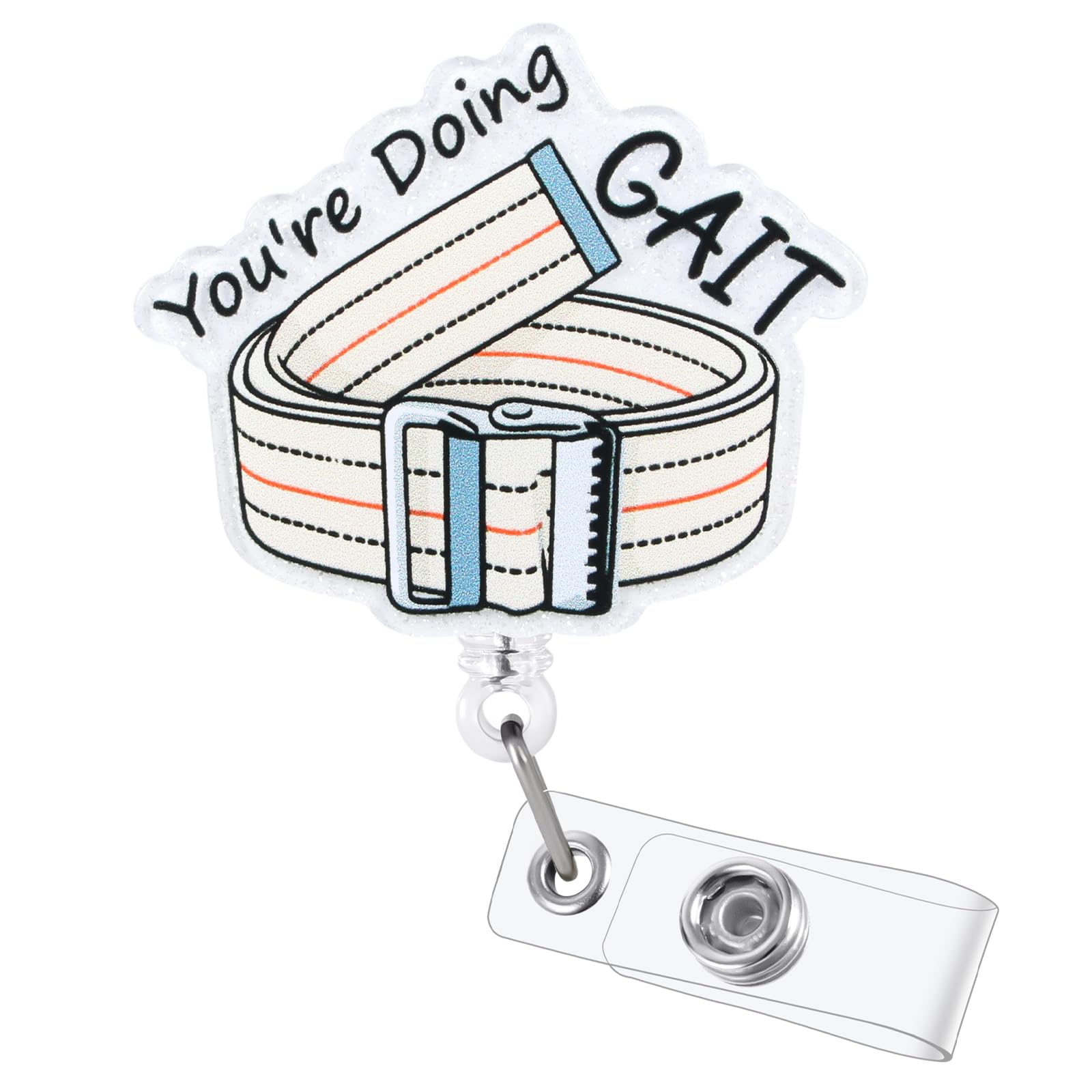 You're Doing GAIT Funny Physical Therapy Nurse Badge Reel, Cute Gait Belt PT Retractable ID Card Badge Holder, Name Tag Badge Buddy for RN PM&R Rehab Nurse Nursing Student Physical Therapist Gifts