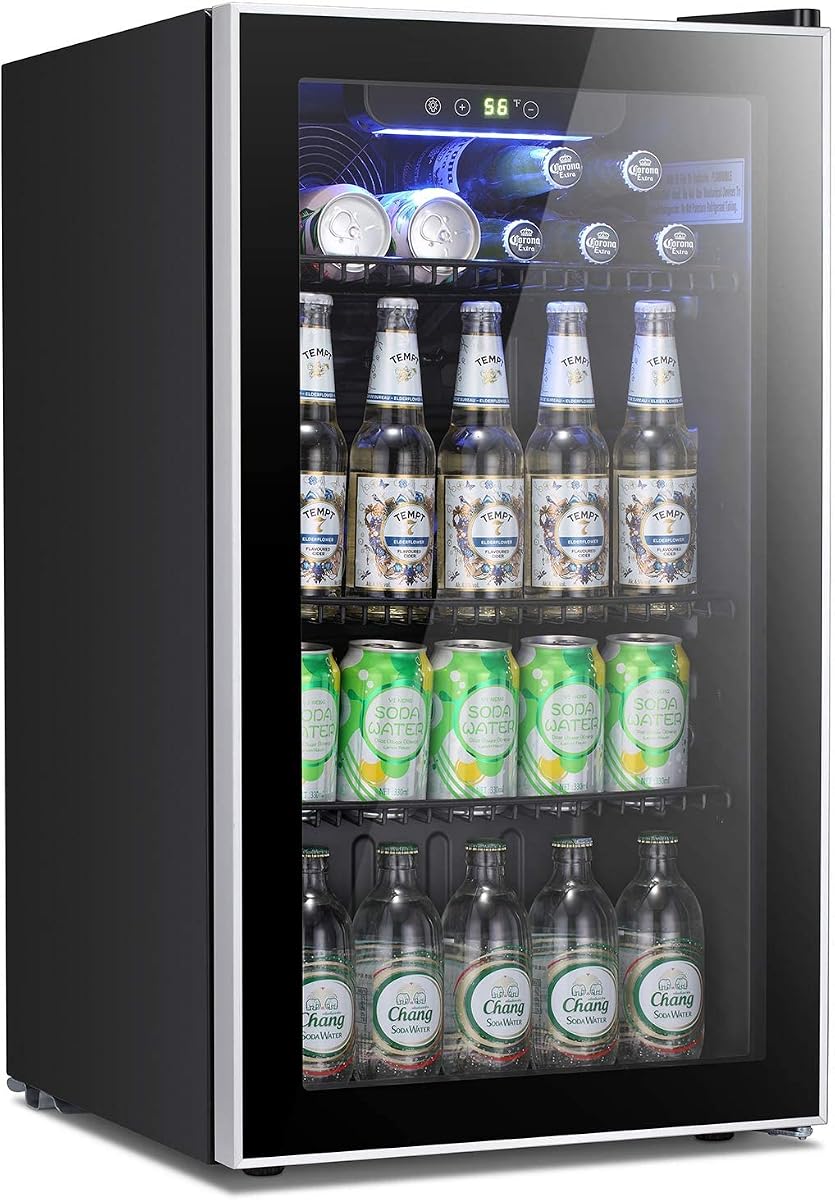 Beverage Refrigerator Cooler -120 Can Mini Fridge Glass Door for Soda Beer or Wine Constant Glass Door Small Drink Dispenser for Home, Office Bar 3.2cu.ft | 120 can capacity, glass door for soda beer or wine, small drink dispenser clear front for home, office bar