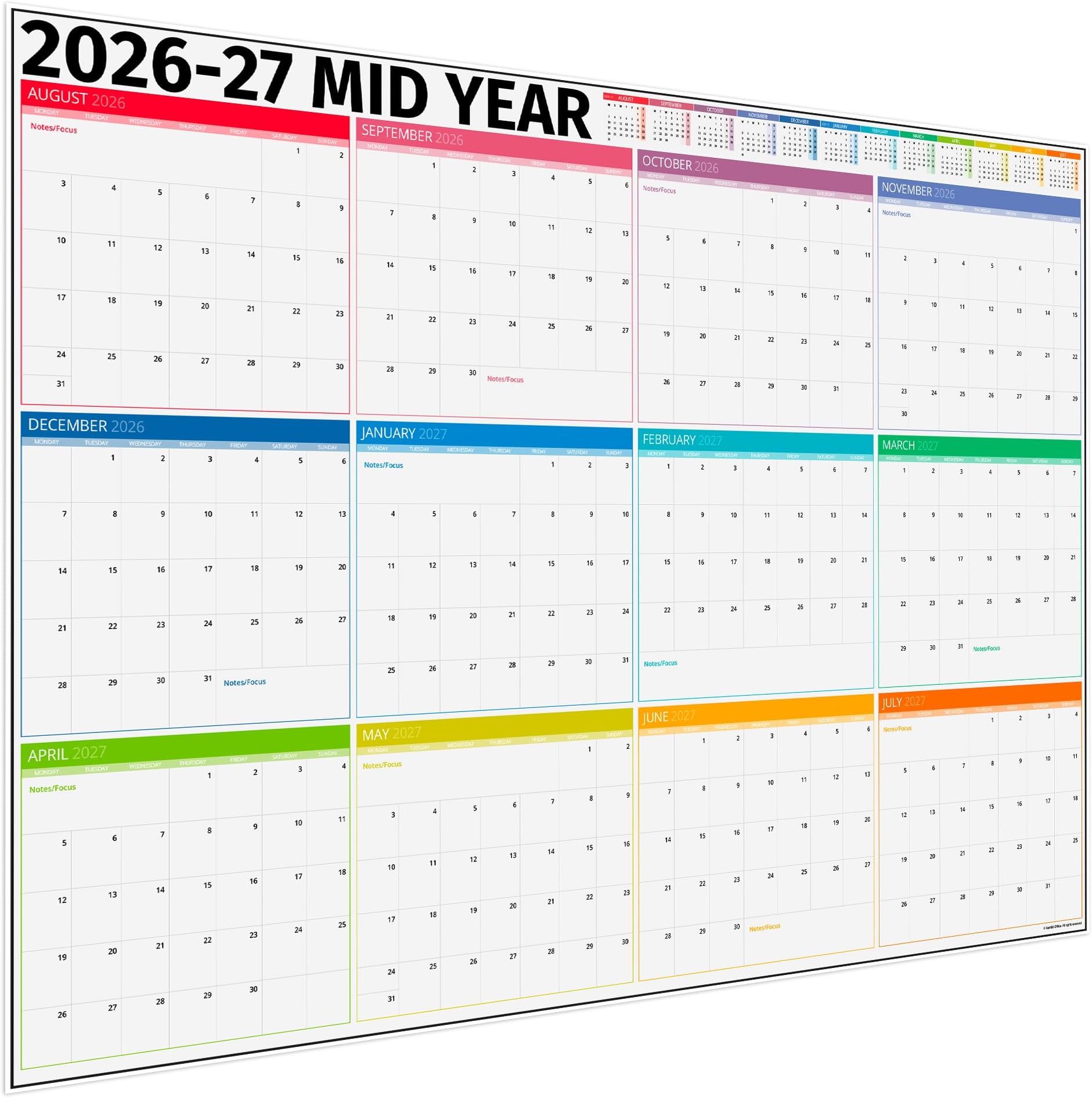 Academic Year Wall Planner 2026-2027, A1 84x61 CM Aug-Jul Wall Calendar