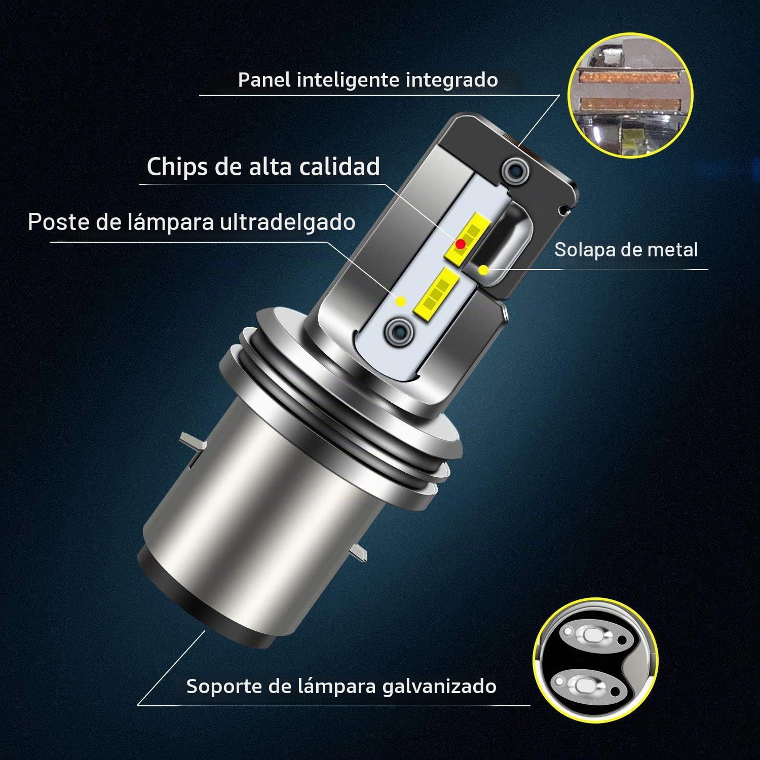 WinPower Ba20d S2 LED Bombilla Faro 12V 18W Haz alto/bajo 6000K Lámpara Blanca Fría para Scooter Motocicleta, 1 Pieza