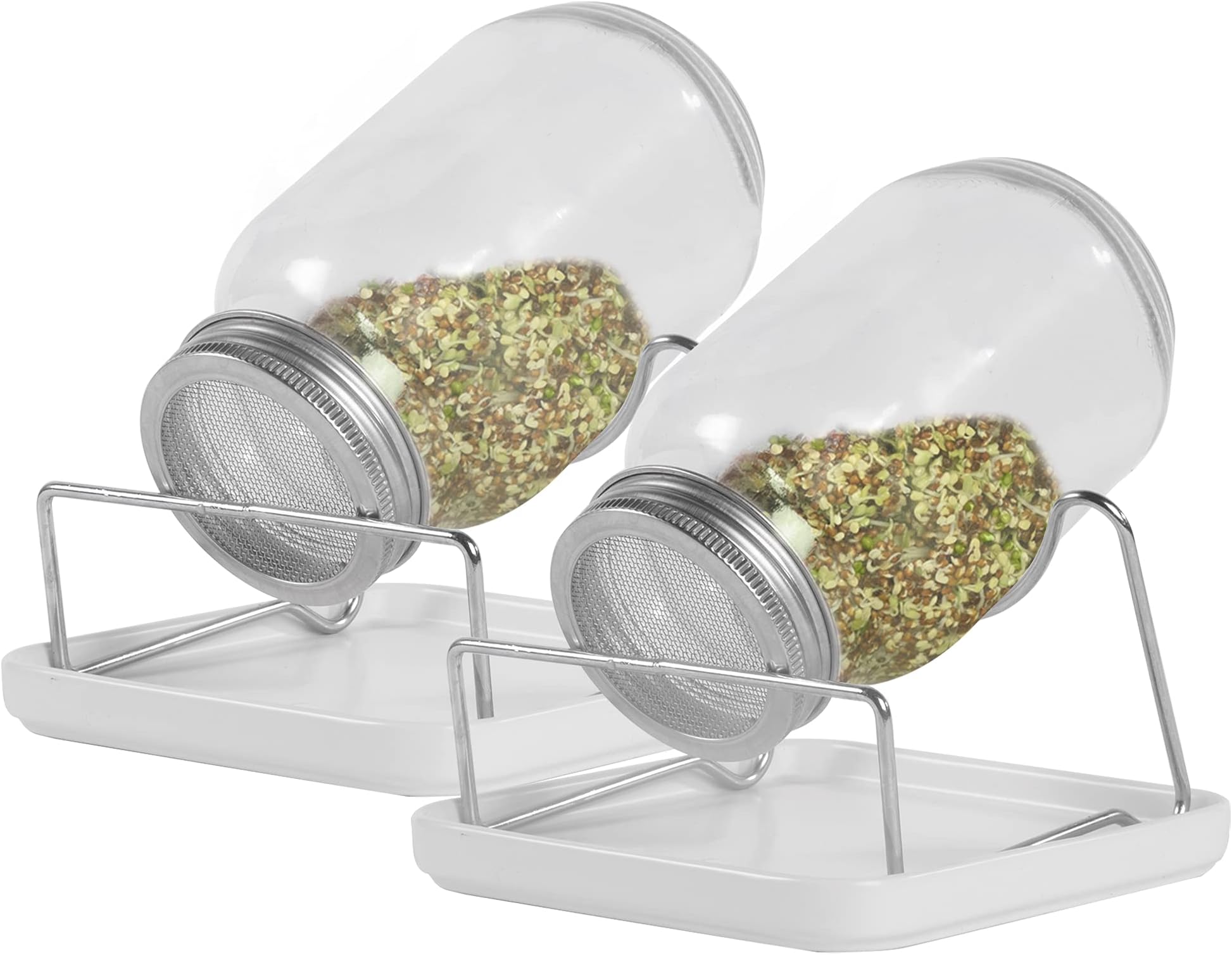 Maison & White Sprouting Jar Kit - Set of 2 | Indoor Seed Sprouter | Complete Growing Sprout Starter Set | Mason Jar Set | Grow Broccoli, Alfalfa Bean & More | M&W