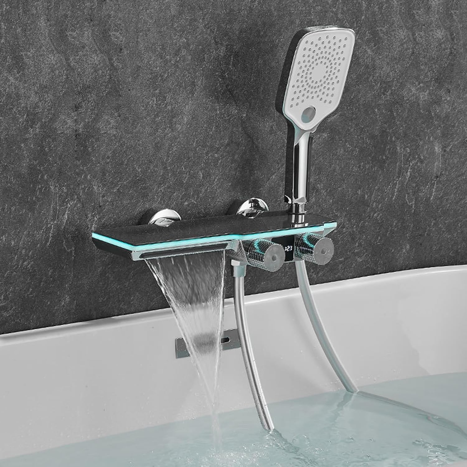 Mitigeur de bain numérique avec douchette et cascade LED intégrée