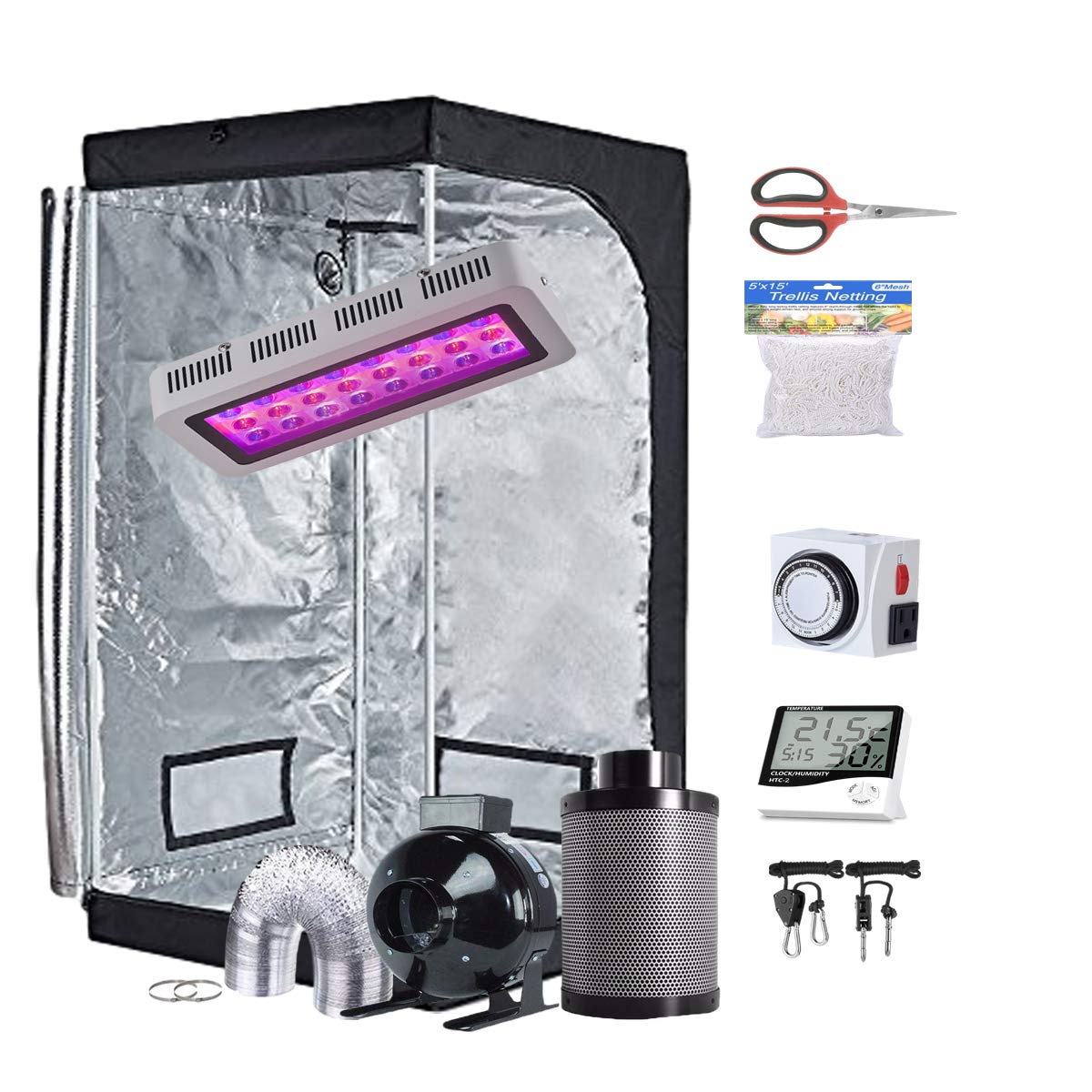 Grow Tent Kit Complete Package LED 300W Full-Spectrum Grow Light Indoor 32X32X63 Grow Tent 4 Fan Filter Ventilation