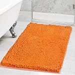 Bath Mat Luxury Chenille Bathroom mat,Non Slip, Absorbent, Machine Washable, Bathroom Rug for Bathroom, Bathtub, Toilet.16" x 24".(Orange)