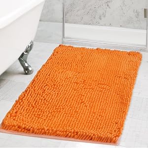 Bath Mat Luxury Chenille Bathroom mat,Non Slip, Absorbent, Machine Washable, Bathroom Rug for Bathroom, Bathtub, Toilet.16" x 24".(Orange)