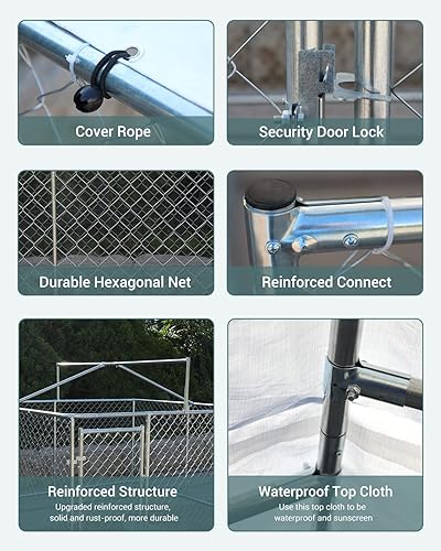 Miniatura 4 de IchbinGo Perrera grande para perros al aire libre jaula resistente para perros de acero galvanizado con cubierta impermeable resistente a los rayos