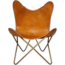 Arm Chair - Indian Handmade Leather Butterfly Chair Indoor/Outdoor Comfortable Arm Chair Genuine Brown Leather Relaxing Chair for Home & Office - Lounge Chair