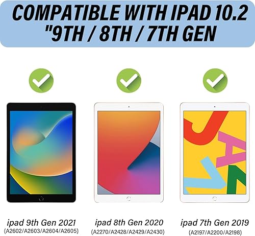 Miniatura 2 de Cabreche Funda compatible con iPad de 10.2 pulgadas, funda de 987 generación (202120202019) con funda trasera de PVC duro, cubierta de apagado y