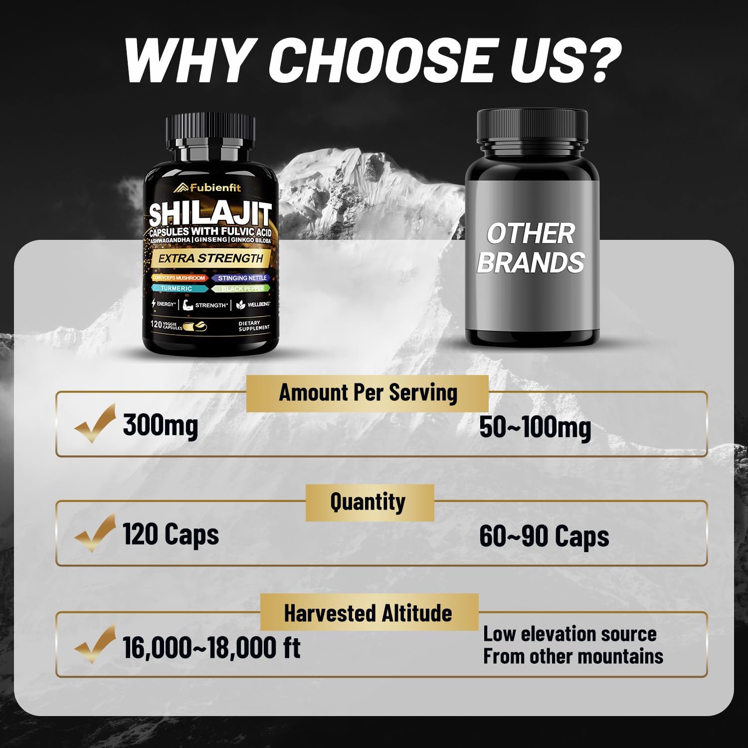 Shilajit Capsules - Premium Shilajit for Men - with Ashwagandha Ginseng and More Fulvic Acid for Men/Women - 120 Capsules