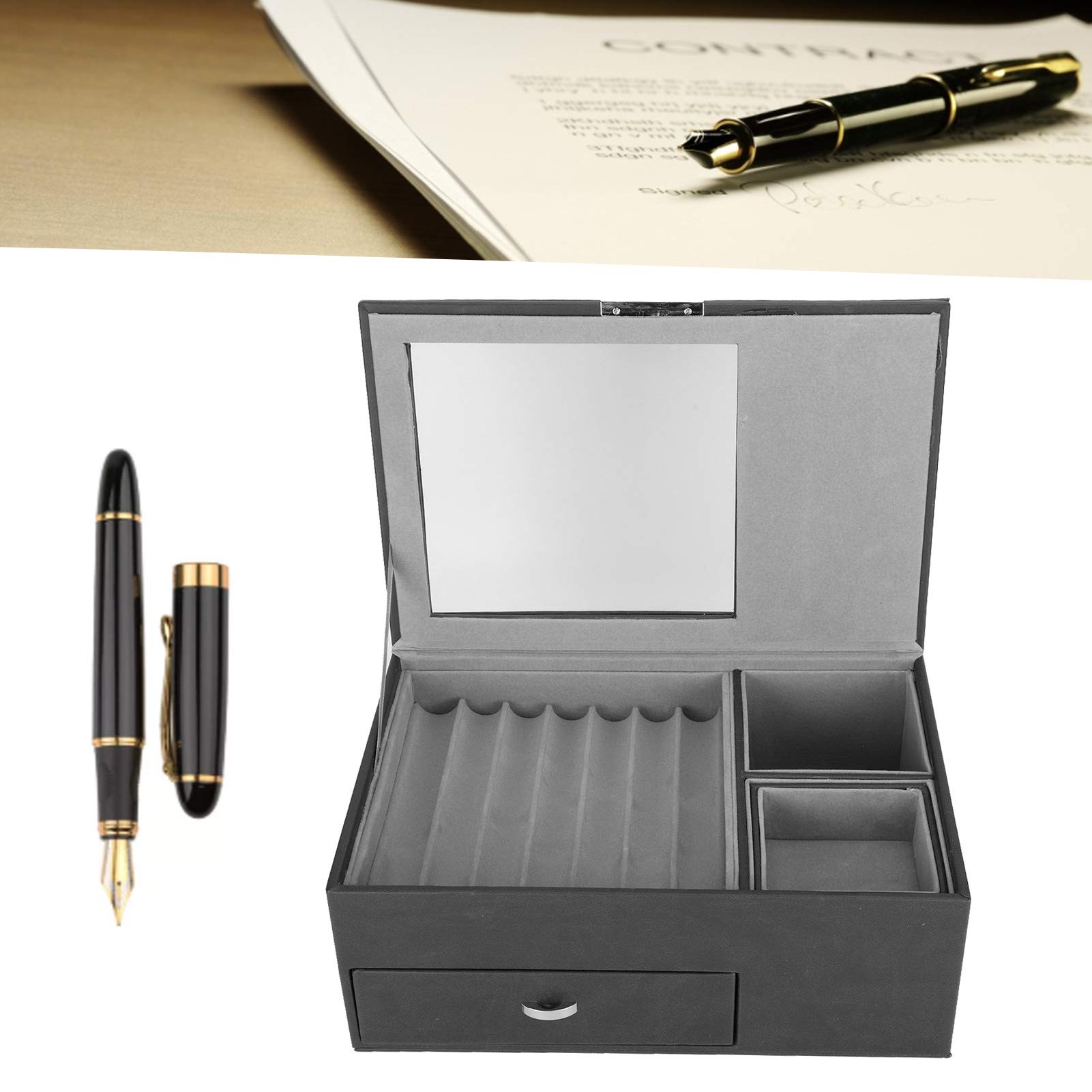 Custodia per Penna, Custodia per Penna Porta Stilografica per Stilografica a Doppio Strato per in Pelle PU per Conservare Varie Penne, Articoli di Cancelleria e Inchiostro (Black)