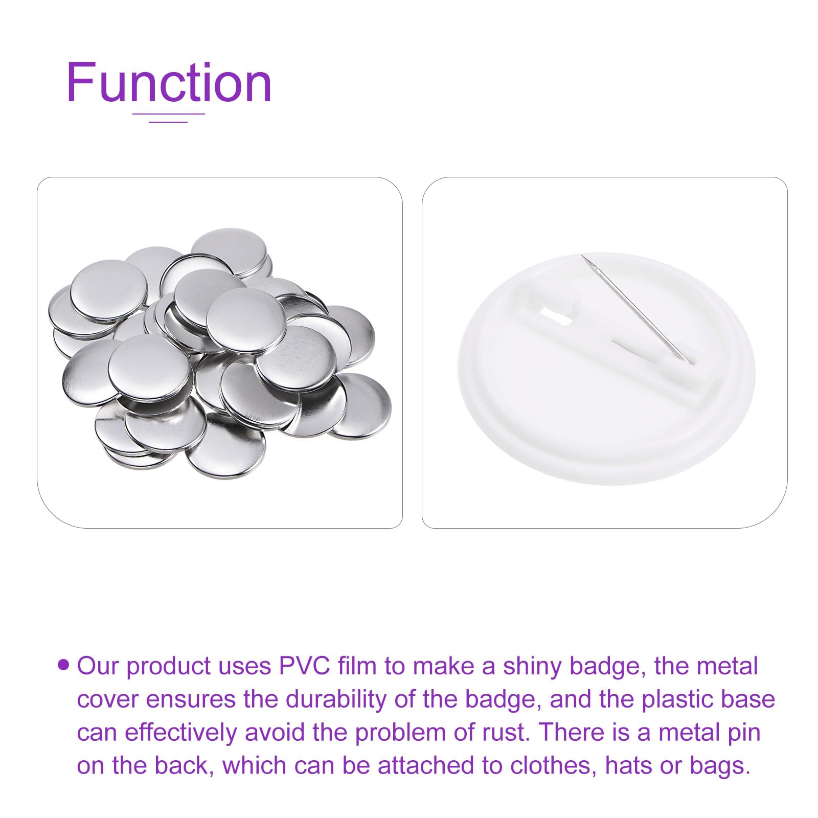 DMiotech 200 Sets 37mm 1.46 Inches Blank Pin Back Button Parts Buttons Metal Cover Plastic Button Back Clear Film for Party Gifts Clothes Hat Bags Decoration - Image 4