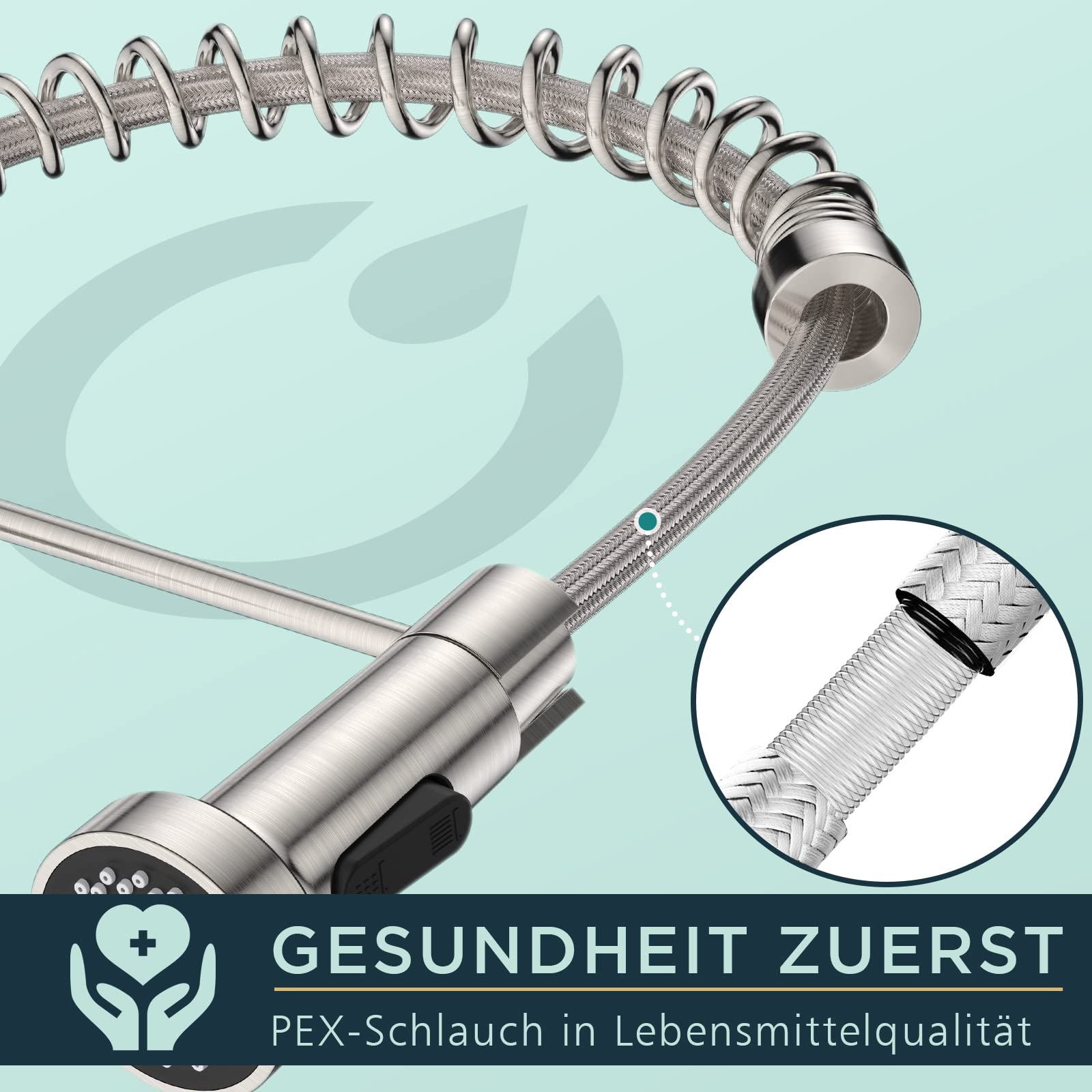 FORIOUS Wasserhahn Küche, Hoher Bogen Hochdruck Küchenarmatur mit Herunterziehen Brause Armatur, Mischbatterie Spültischarmatur Küchenarmaturen, 360° Schwenkbar Zwei Sprühfunktionen, Edelstahl