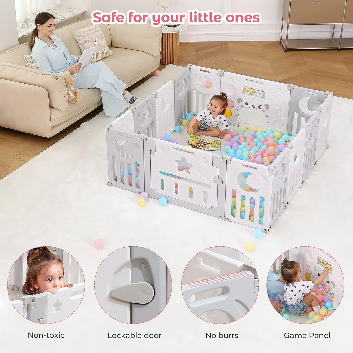 Hukimoyo 18 Panel Playpen for Babies Upto 5 Year Foldable Baby Fence Playpen with Mat & Balls Activity Play Yard for Kids Play Area Indoor Setup Fence for Toddlers Outdoor Playarea with Gate (6x6 =36sqft) - Image 3 thumbnail