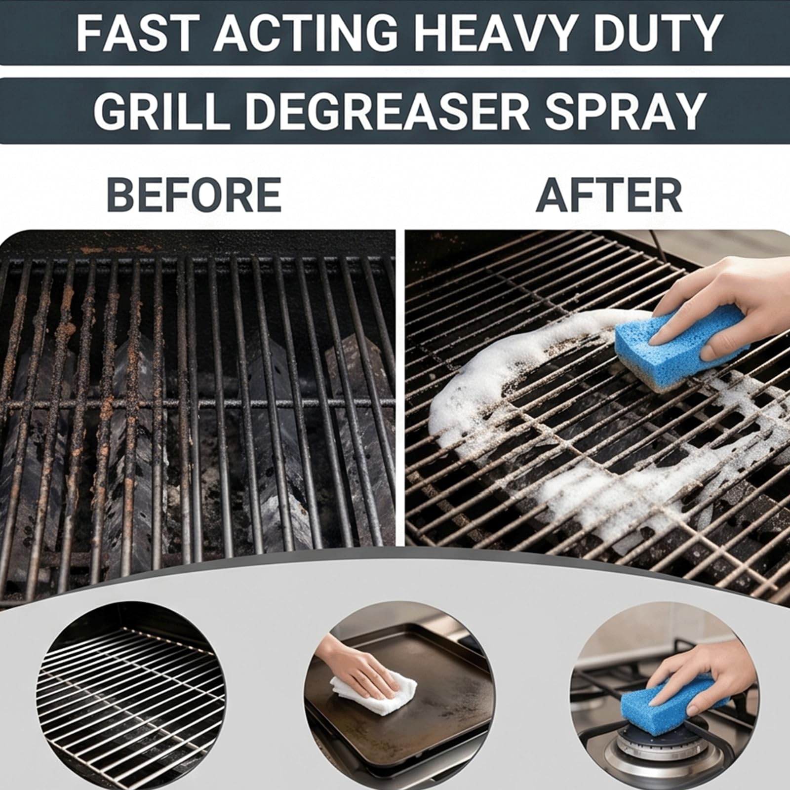 Szybko działający, wytrzymały spray do odtłuszczania grilla, wytrzymały środek do czyszczenia grilla BBQ, profesjonalnie wytrzymały BBQ Reiniger & Degreaser gril Cleaner Heavy Duty Spray (5 szt)