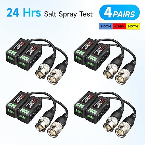 Miniatura 9 de 4 pares de conectores de balun de video pasivo 4K 8MP HD, CCTV BNC pasivo de video balun transceptor para BNC macho a través de un transmisor de par