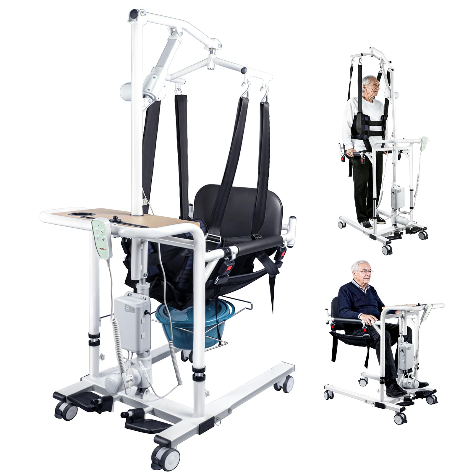 5 in 1 Upgrade Electric Transfer Lift Chair with Hoist Brackets for Home, Adjustable Height Patient Nursing Lift Wheelchair with 4 Casters for Seniors