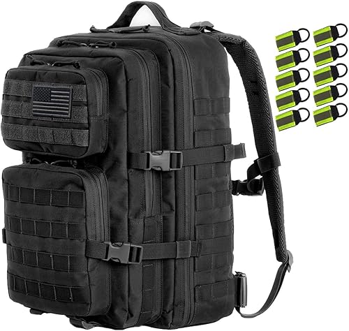 ANJINU Black Tactical Backpack, Military Backpack, Molle Backpack, 42L, Large Army 3 Day Assault Pack (Black