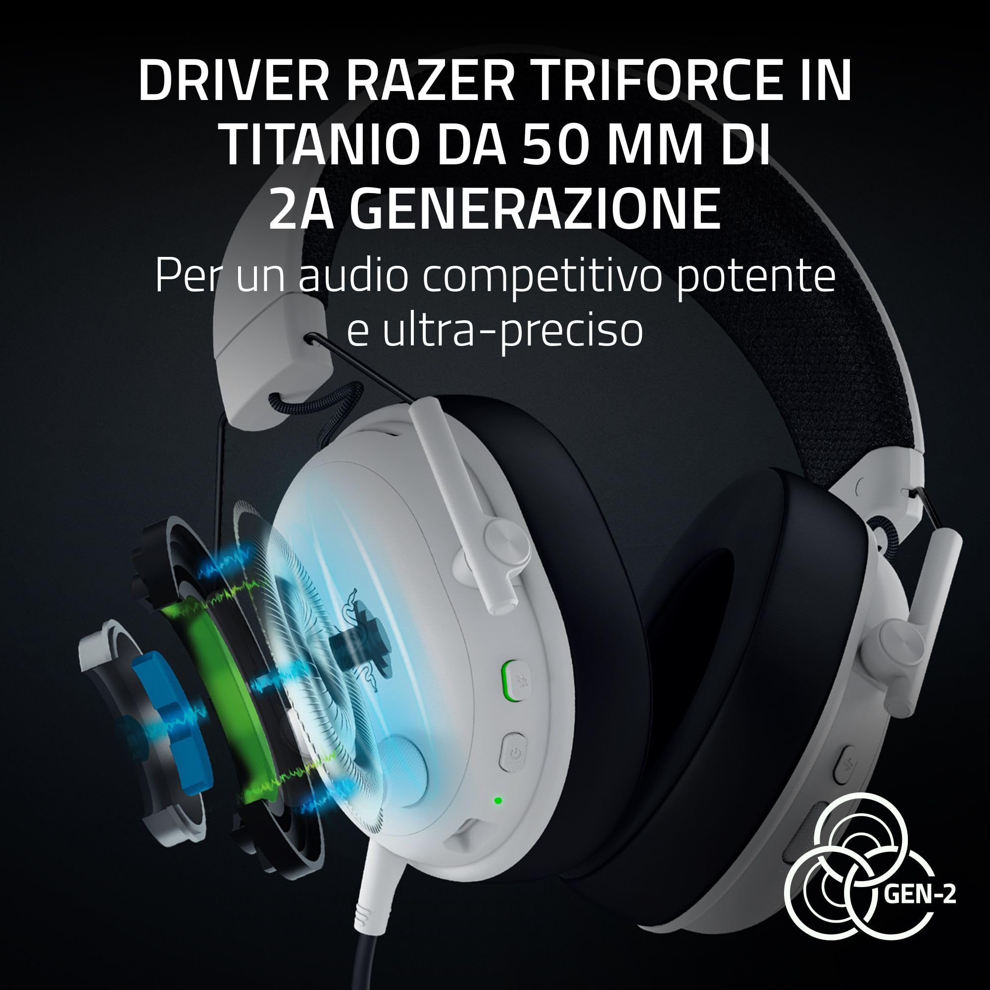 Razer BlackShark V3 - Cuffie wireless per eSport - Driver TriForce da 50 mm - Microfono a banda larga rimovibile - THX Spatial Audio - Wireless 2,4 GHz & Bluetooth - Profili FPS - PC/Mac | Bianco - Vista 5