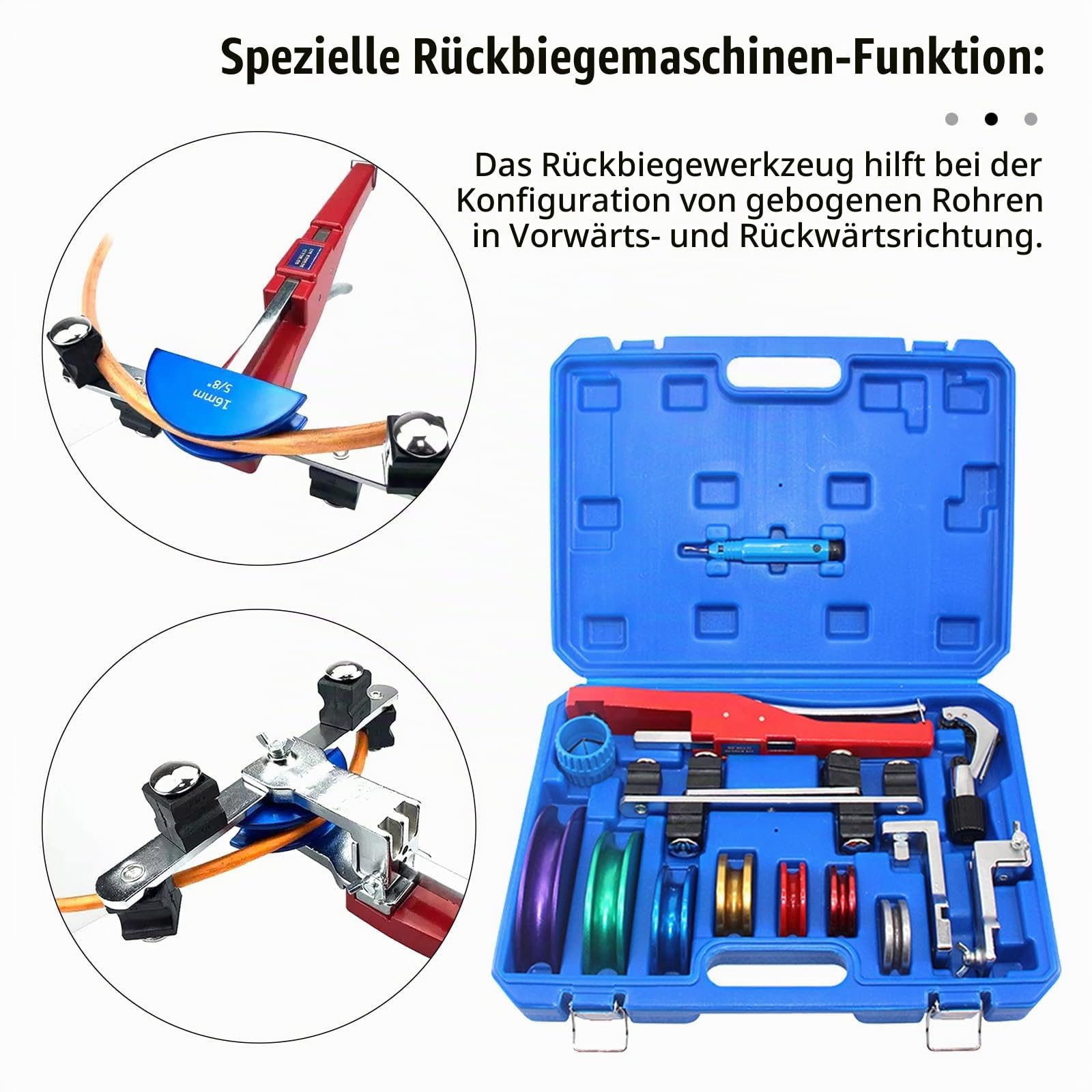 Rohrbiegegerät, Rohrbieger Rohrbiegemaschine Ratschen Rohrbieger 7 Matrizen 6-22 mm Biegewerkzeug 1/4"-7/8" bis 90 Winkel Rohrbiegemaschine Werkzeug Set für Kupfer Aluminium und Stahlrohre mit Koffer