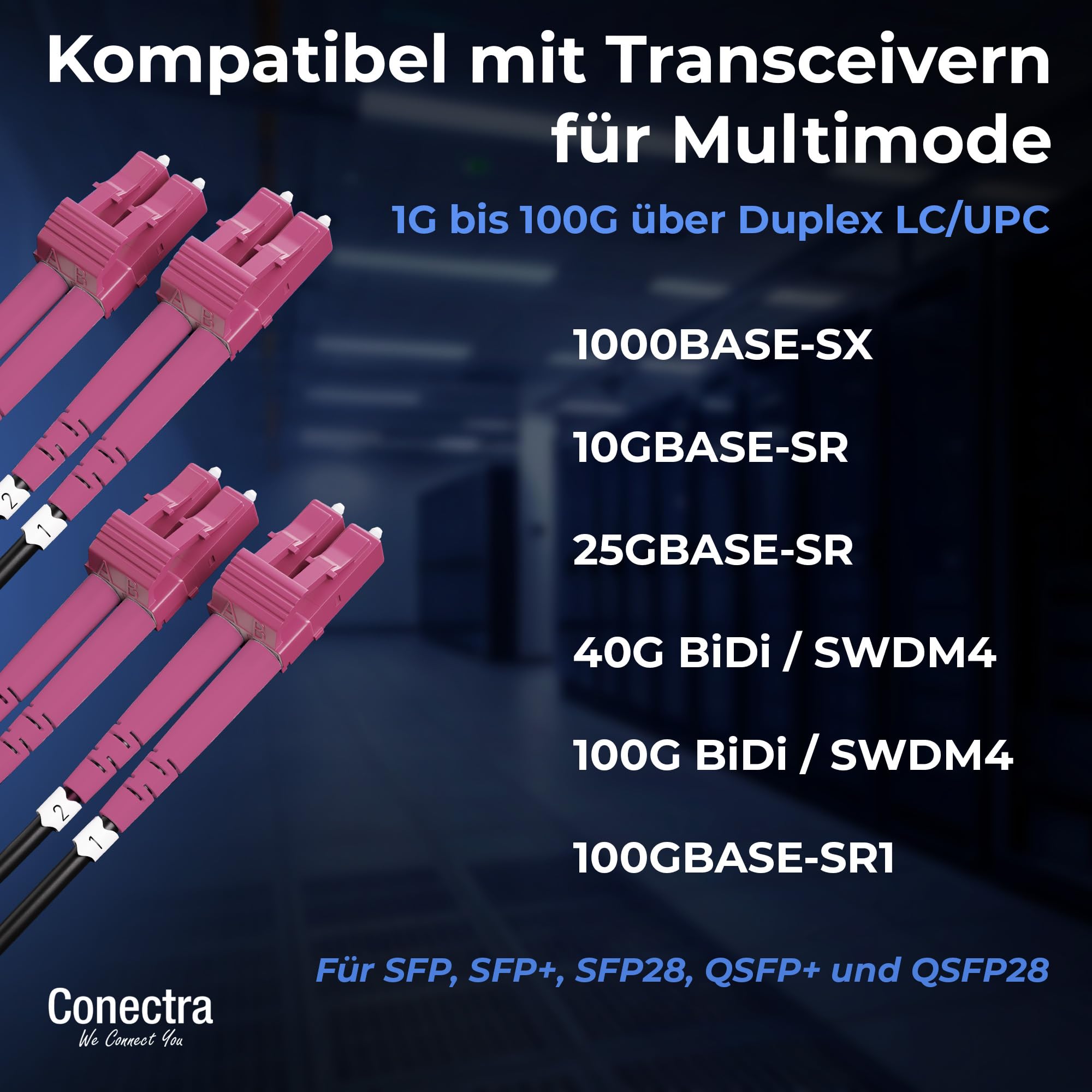 40m Câble Fibre Optique Blindé 4 Brins OM4 LC/UPC ⌀4mm | Multimode 50/125µm, Jarretière Rallonge Cordon, Breakout sans Épissures, Intérieur/Extérieur, Noire, LSZH