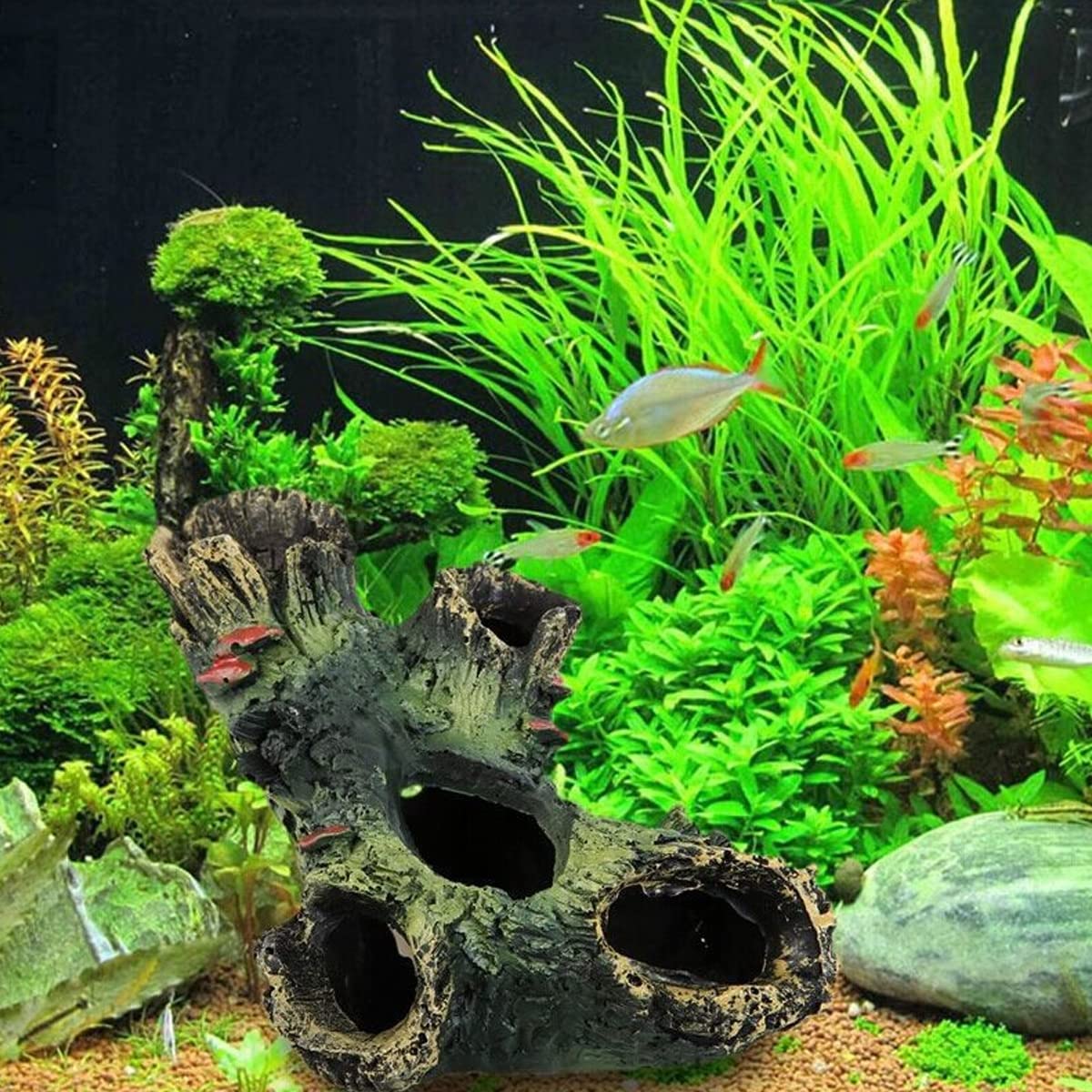 Decorazione per Acquari Grotte Rocciose, Decorazioni per Acquari in Resina, Simulazione di Paesaggi in Legno Decorativo per Gamberetti, Ciclidi, Nascondiglio di Pesci Betta,12x7x11cm