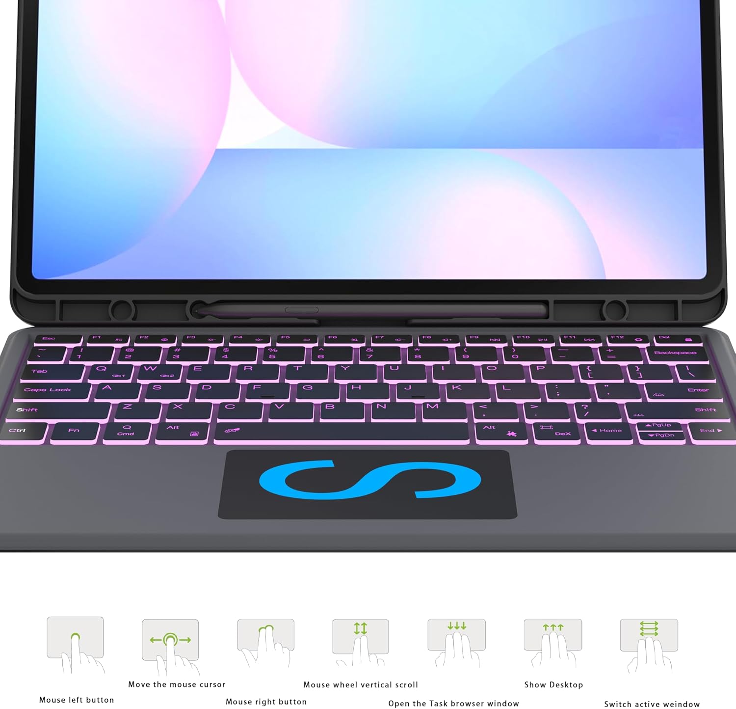 Keyboard Case for Samsung Galaxy Tab S10 FE+ Plus 13.1 inch 2025: 7 Colors Backlit Keyboard with Trackpad | Smart Touchpad Magnetic Detachable Wireless Key Board Cover with Pen Holder and Kickstand